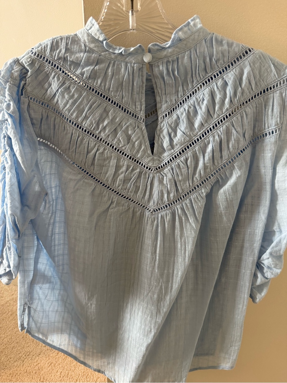Light Blue Ruffle Yoke Blouse - Picture 6 of 6
